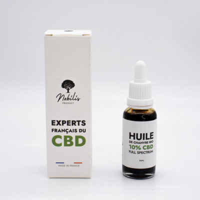 Flacon d'huile nobilis CBD 10% à spectre complet par CBD'UP